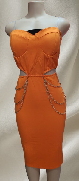 Robe Orange Échancrée à Chaînes