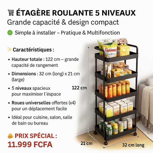Étagère Roulante 5 Niveaux