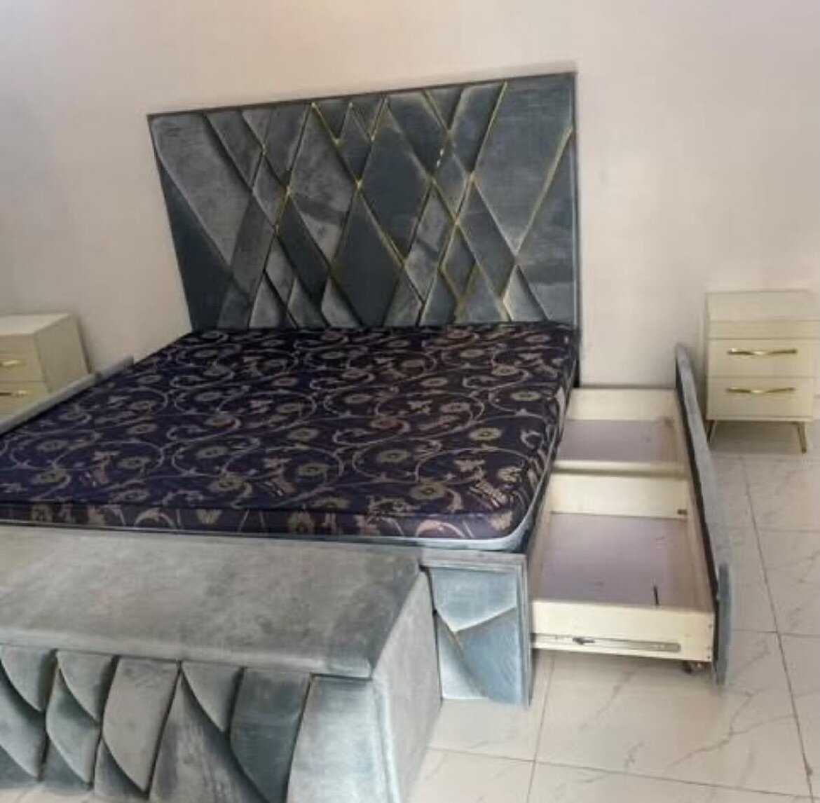 Queen size bed frame with storage unit