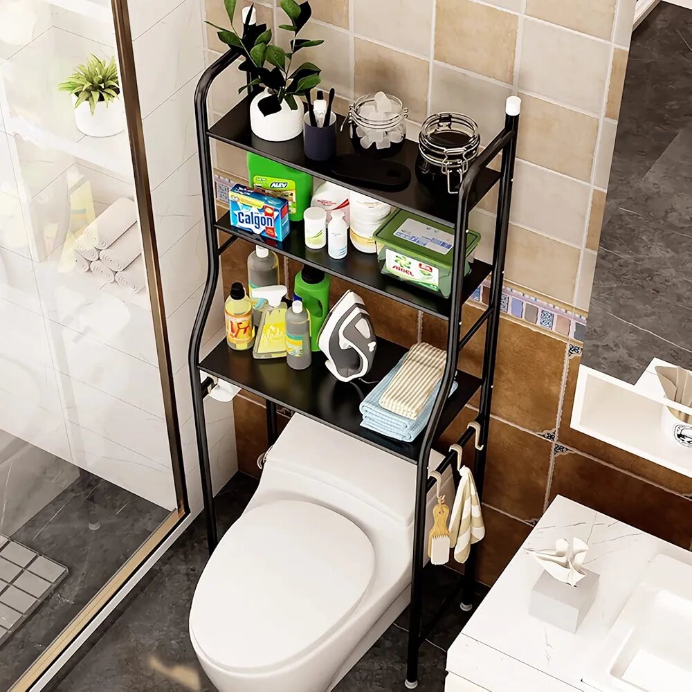 3 Tiers Black Toilet Rack