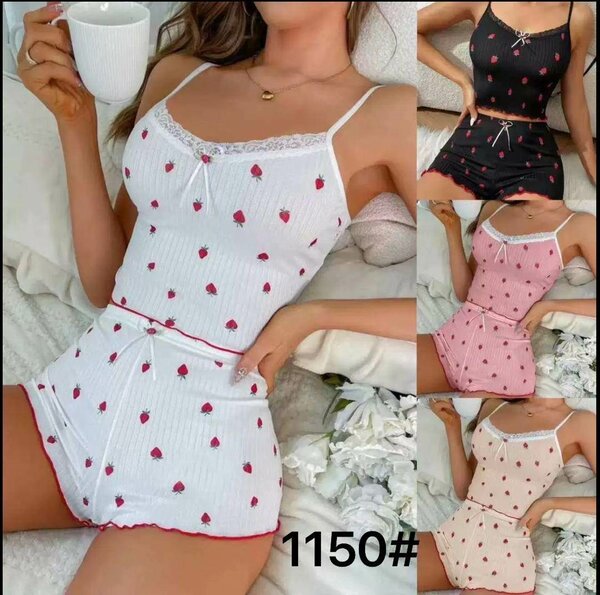 Pyjama femme coton motif fraise