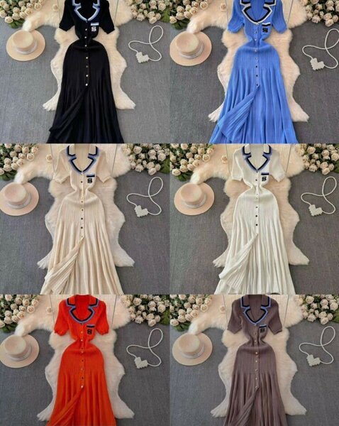 Robe maxi élégante à col contrasté