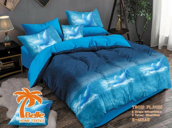 Parure de lit en coton bleu