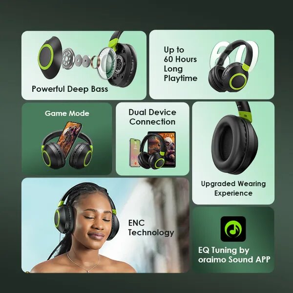 oraimo BoomPop 2 ENC Over-Ear Wireless Headphones