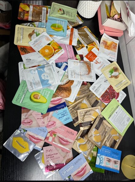 Lip mast, face sheet and under eye patch