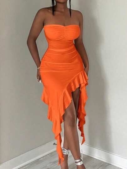 Robe orange asymétrique