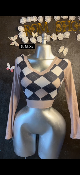 Pull court à motif carreaux