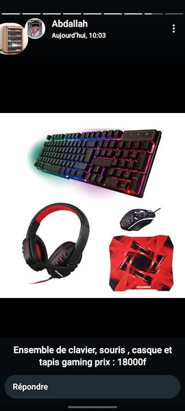 Ensemble de clavier souris casque et tapis gaming