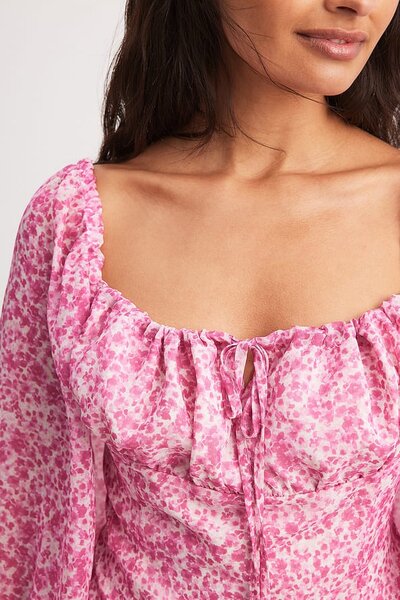 Pink-Print Chiffon Blouse