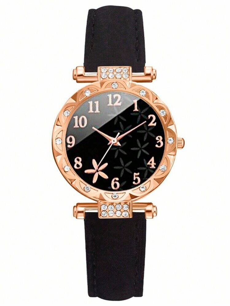Montre élégante en cuir noir