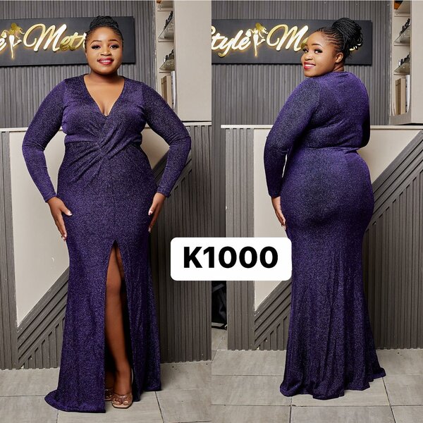 Evening long dress with long sleeves, lilac sequined