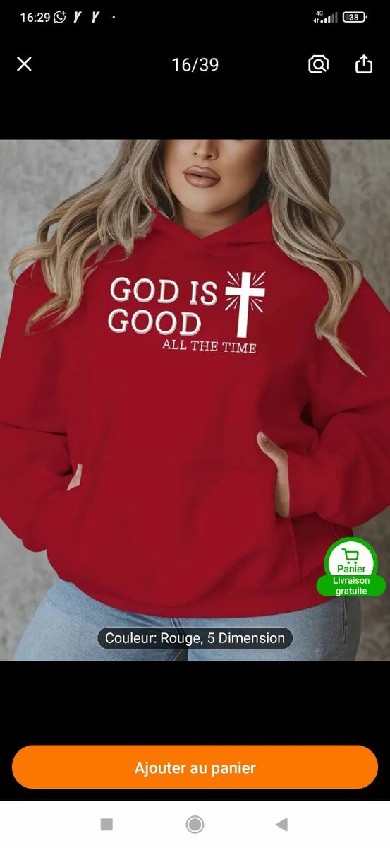 Sweat à Capuche Rouge Unisexe 'God is Good'