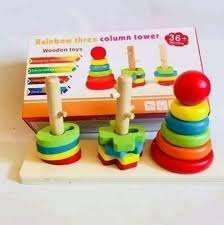 Wooden Rainbow Three Column Tower