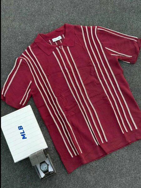 Polo rayé en coton bordeaux