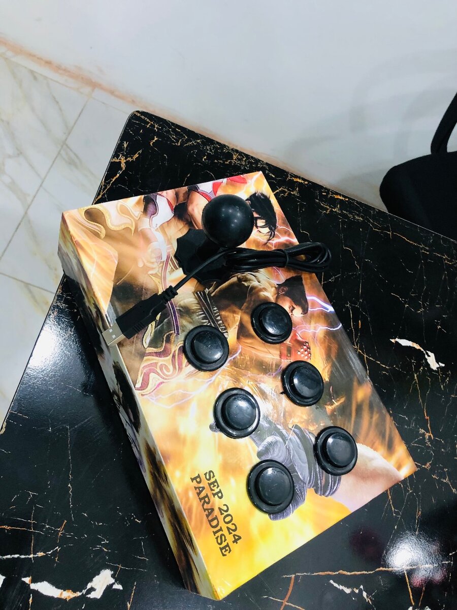 6-button joystick wooden box USB connectivity for Computer.