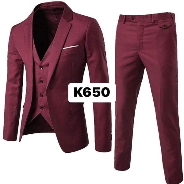 Men's three-piece suit, color burgundy
