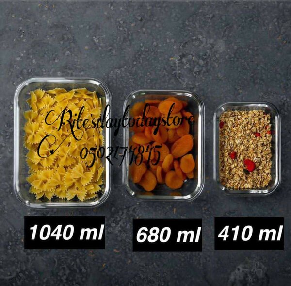 3 set Glass bowls with bamboo lids