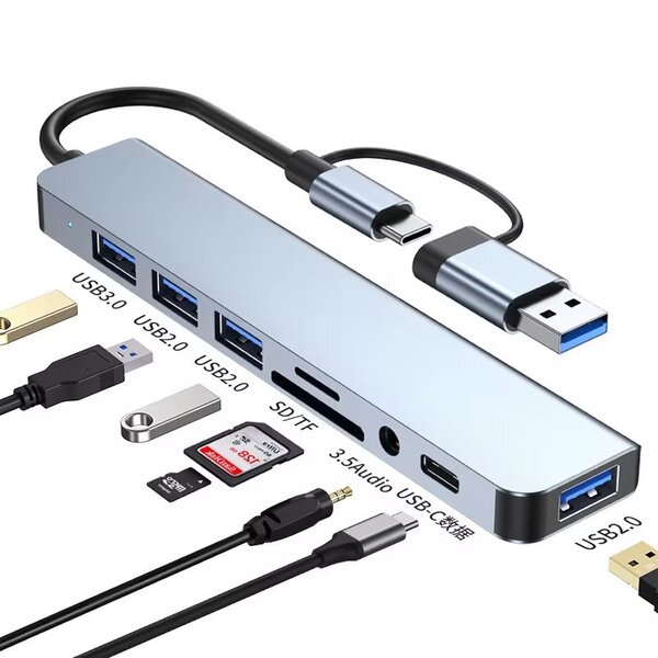 Hub USB 8 en 1 3.0 répartiteur de type C multi-ports adaptat
