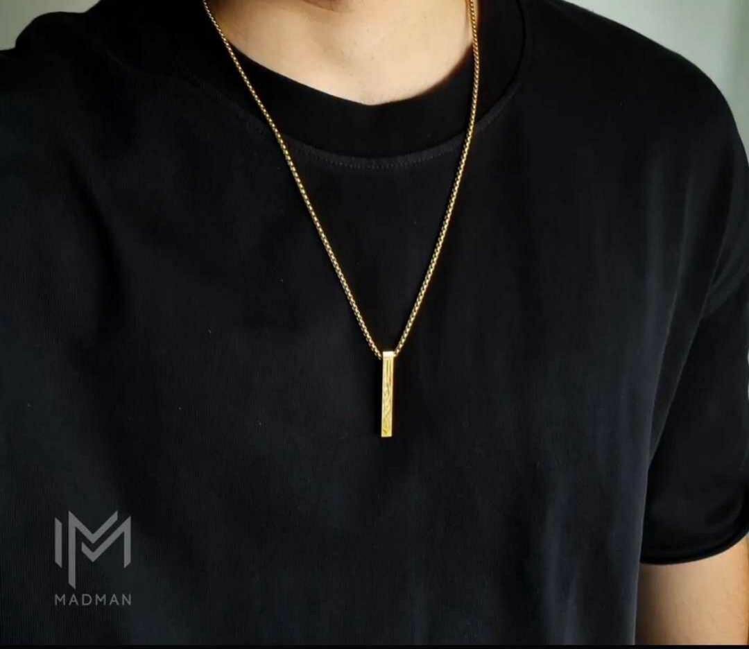 3D bar pendant, stainless steel necklace