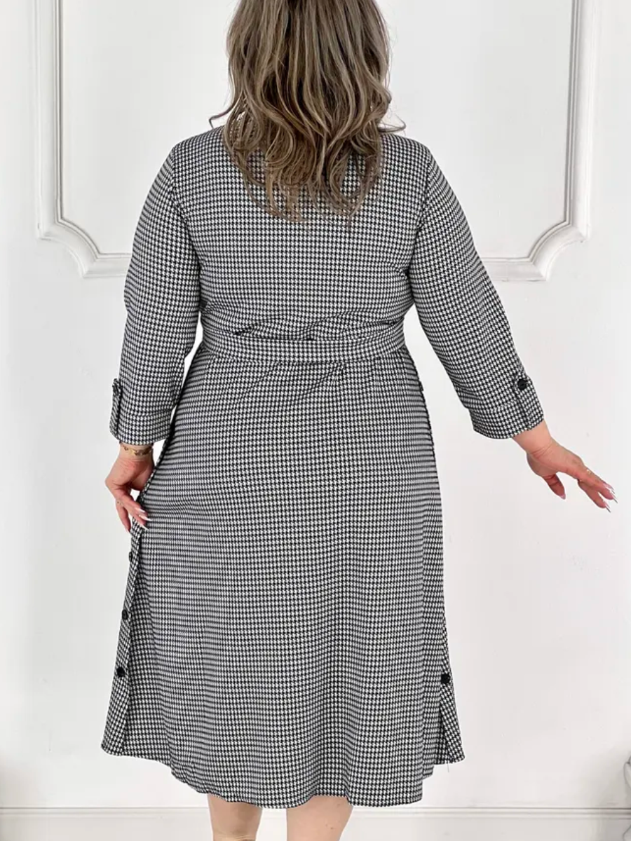 Платье женское с принтом гусиные лапки серое