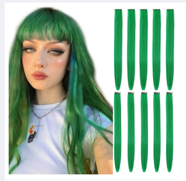 Hair Extensions Clip In Neon Hair Extension Hairpieces Party Highlights Synthetic Halloween Hair Accessories Colored Straight Extension Clip Ins for Kids Girls 22" 1pcs