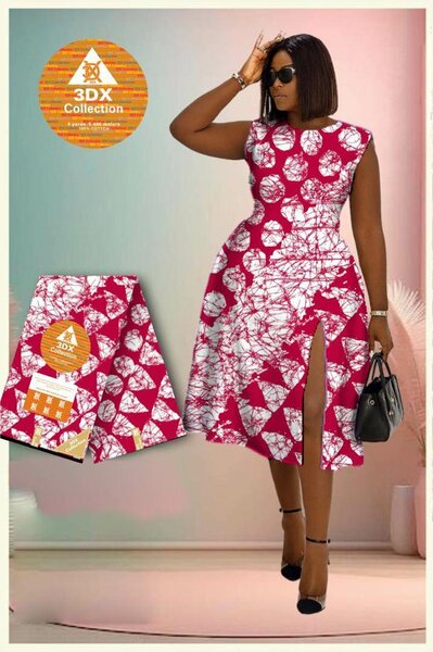 Tissu Wax Rouge Fleuri 100% Coton