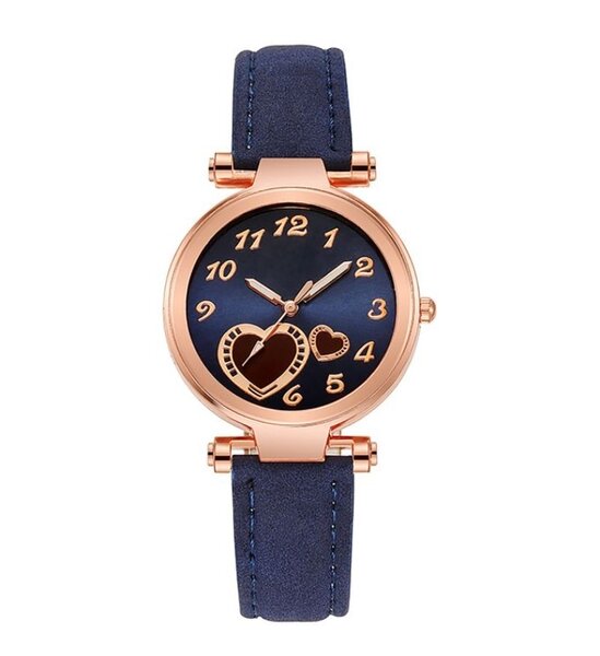Women Watch Heart Dial Plate Anti-Scratch Faux Leather-Blue