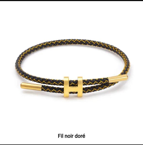 Bracelet cordon noir doré