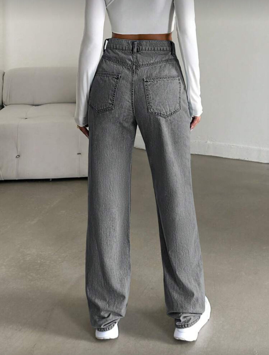 Jean large taille haute gris