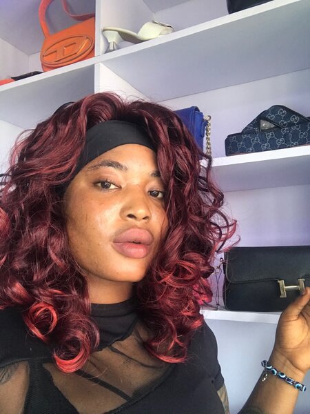 Hair band human hair blend burgundy curls