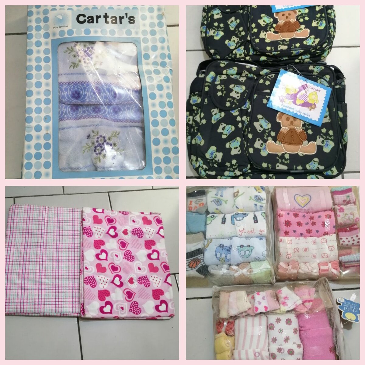 serviettes en 3, drap en coton, grenouillères,sac