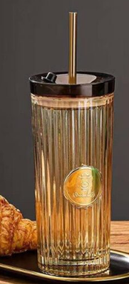 Gradient Color Vertical Stripes Portable Glass Tumbler with Lid and Straw