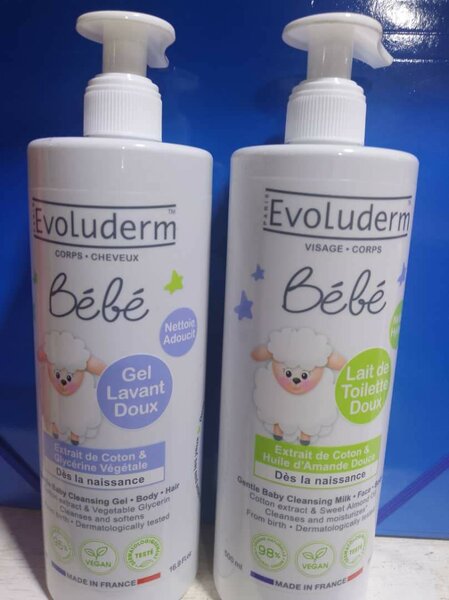 Lait evoluderm et gel douche evoluderm pour bébé