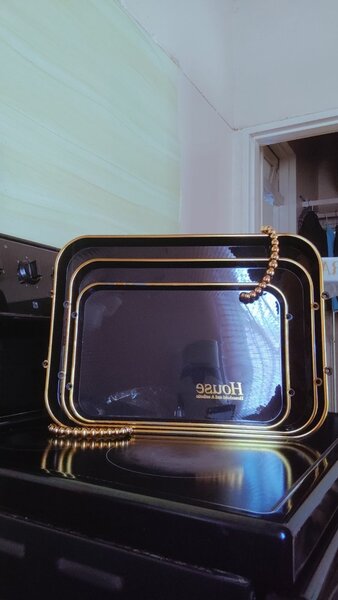3 piece Tray set. Black and Gold K350