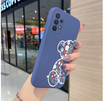JIUMOO for Samsung A32 4G Case Fashion Tide Cartoon Bear Thin New Design Phone Case Side Square Edge Casing Pattern Silicone Softcase Full Back Cover Shockproof Protection Cases