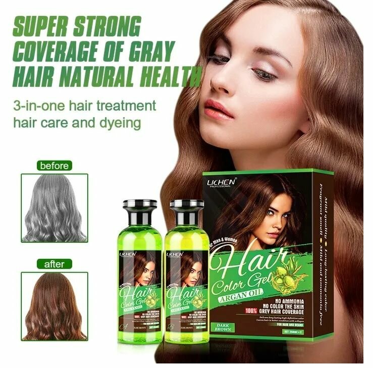 Lichen Hair Color Gel Dark Brown Argan Oil 258 ml x 2 = 516