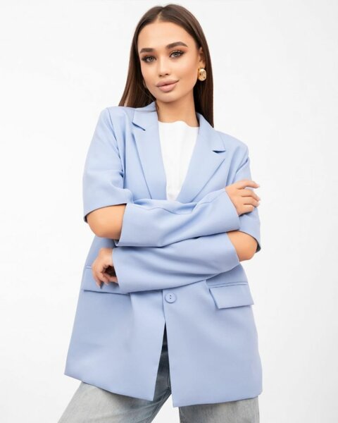 Пиджак женский голубой с разрезами на локтях