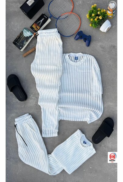 Ensemble détente rayé blanc