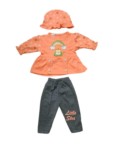 New born baby girl 3 pcs cotton blended pajama shirt Set