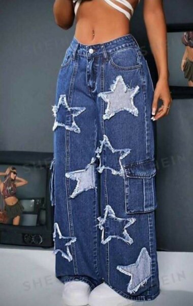 Jeans larges étoiles mode femme