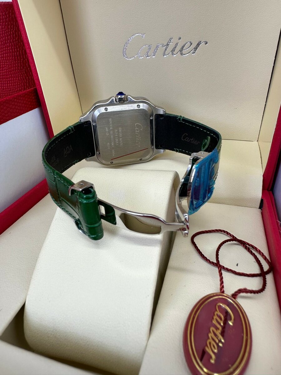 Iconic Mens Leather Cartier Santos Watch