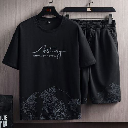 Fashion 2 In 1 Men's Short Sleeve T-shirt Shorts Casual Set-