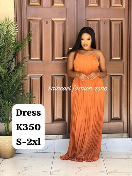 Women's long orange dress with straps  S-2xl