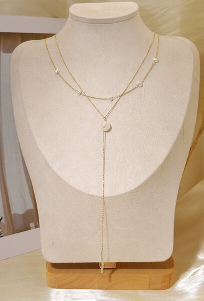 Collier double chaînes à perles