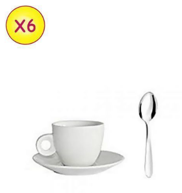 Set De 6 Tasses à Café+ Petites Cuillères - Blanc