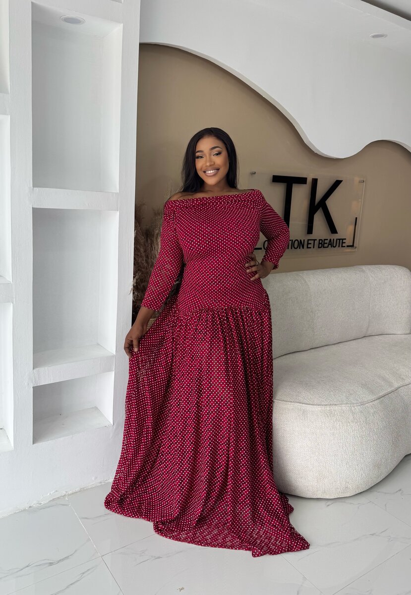 Robe Maxi Élégante Rouge à Pois