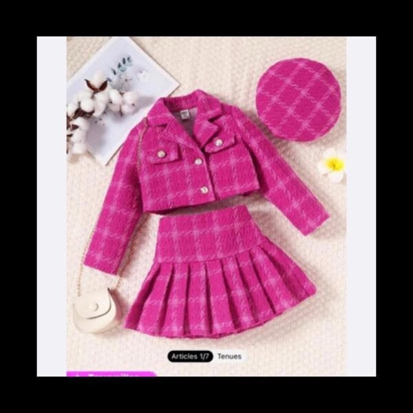 Ensemble Fille Rose à Carreaux