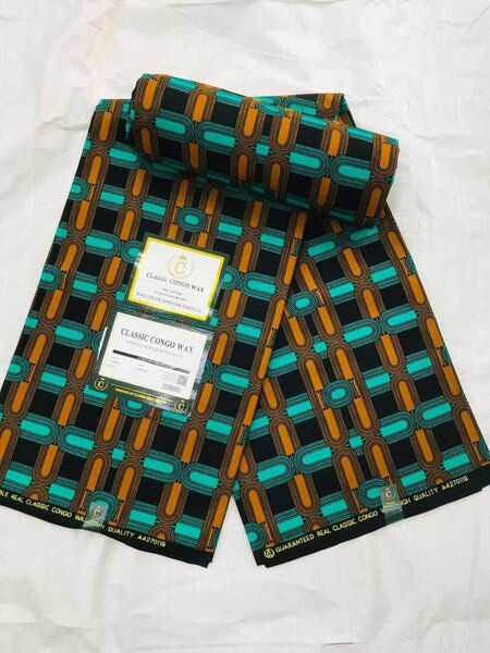 Tissu orange bleu noir