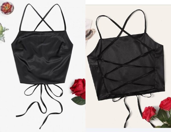 Top court noir en satin