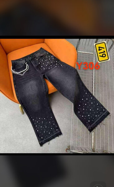 Jean noir à perles femmes